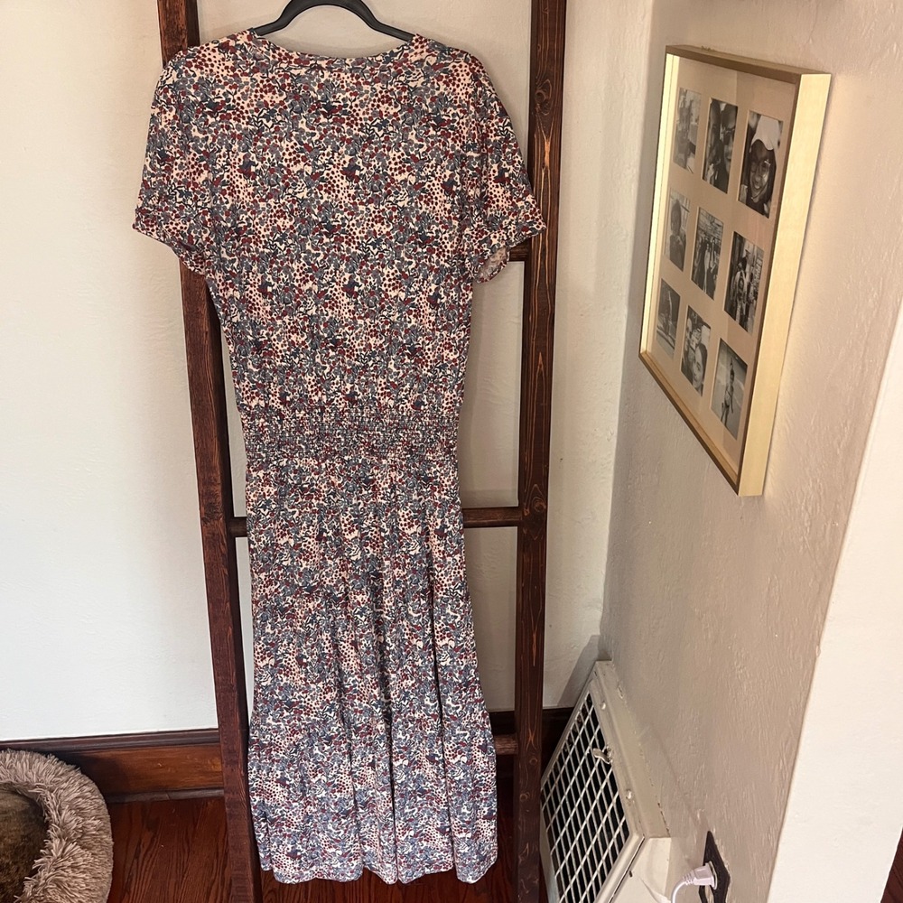 Nation LTD Pima Cotton Martine Casual Peasant Floral Smocked Midi Dress Small - Picture 9 of 12